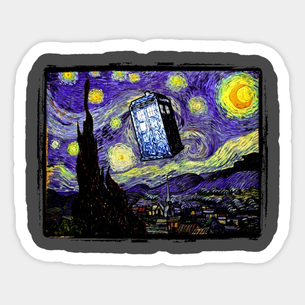 The Tardis in the Starry Night Sticker by KAMonkey